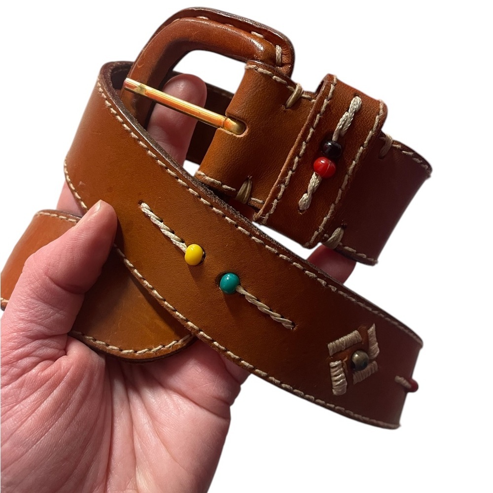 Omega Brown Leather Belt with‎ Colorful Accents SZ M